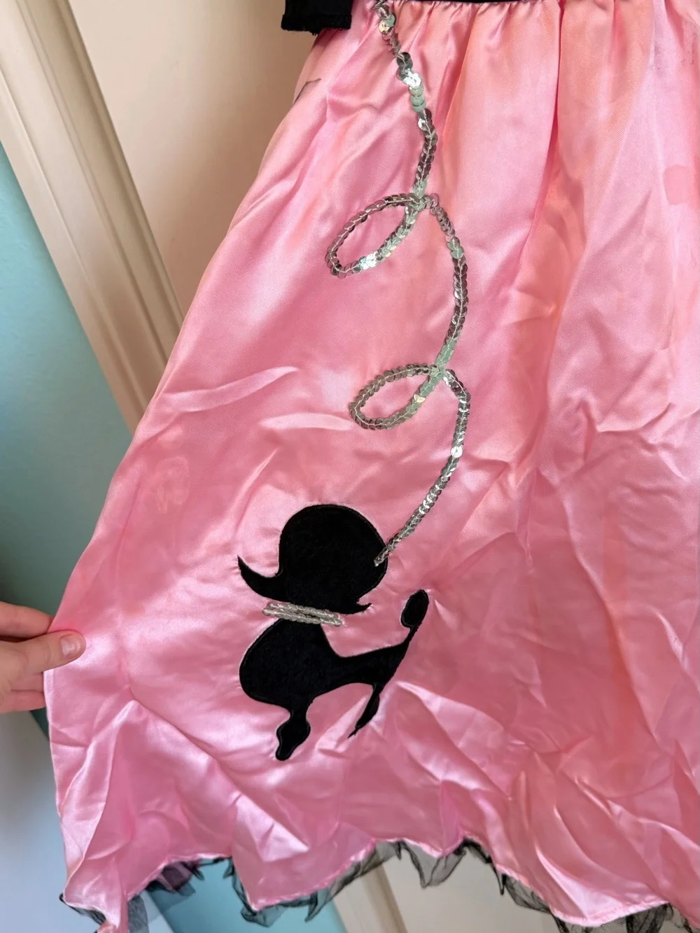 Girls Pink and Black 1950s Poodle Skirt Costume